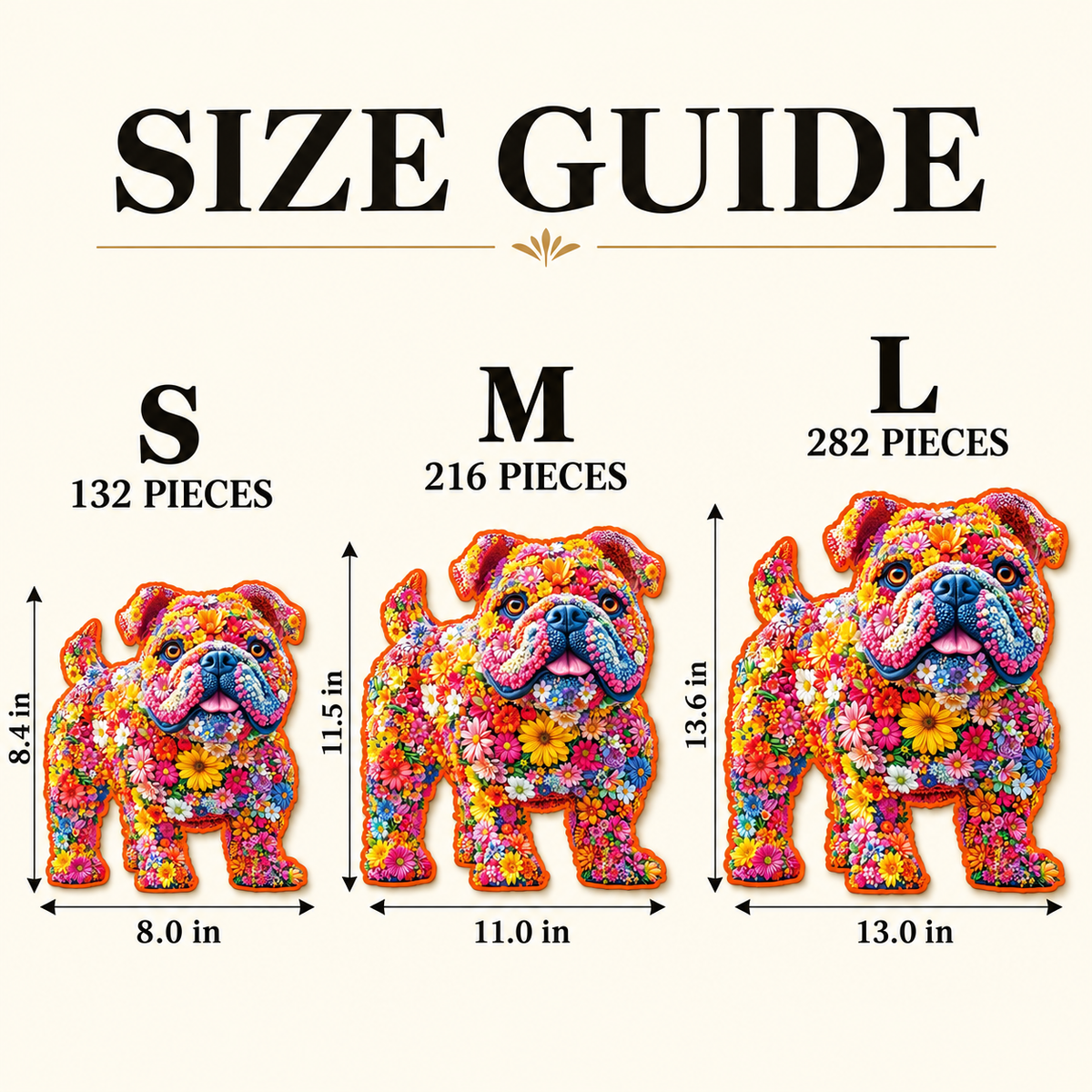 Floral Bulldog Wooden Jigsaw Puzzle – Colorful Dog-Shaped Puzzle