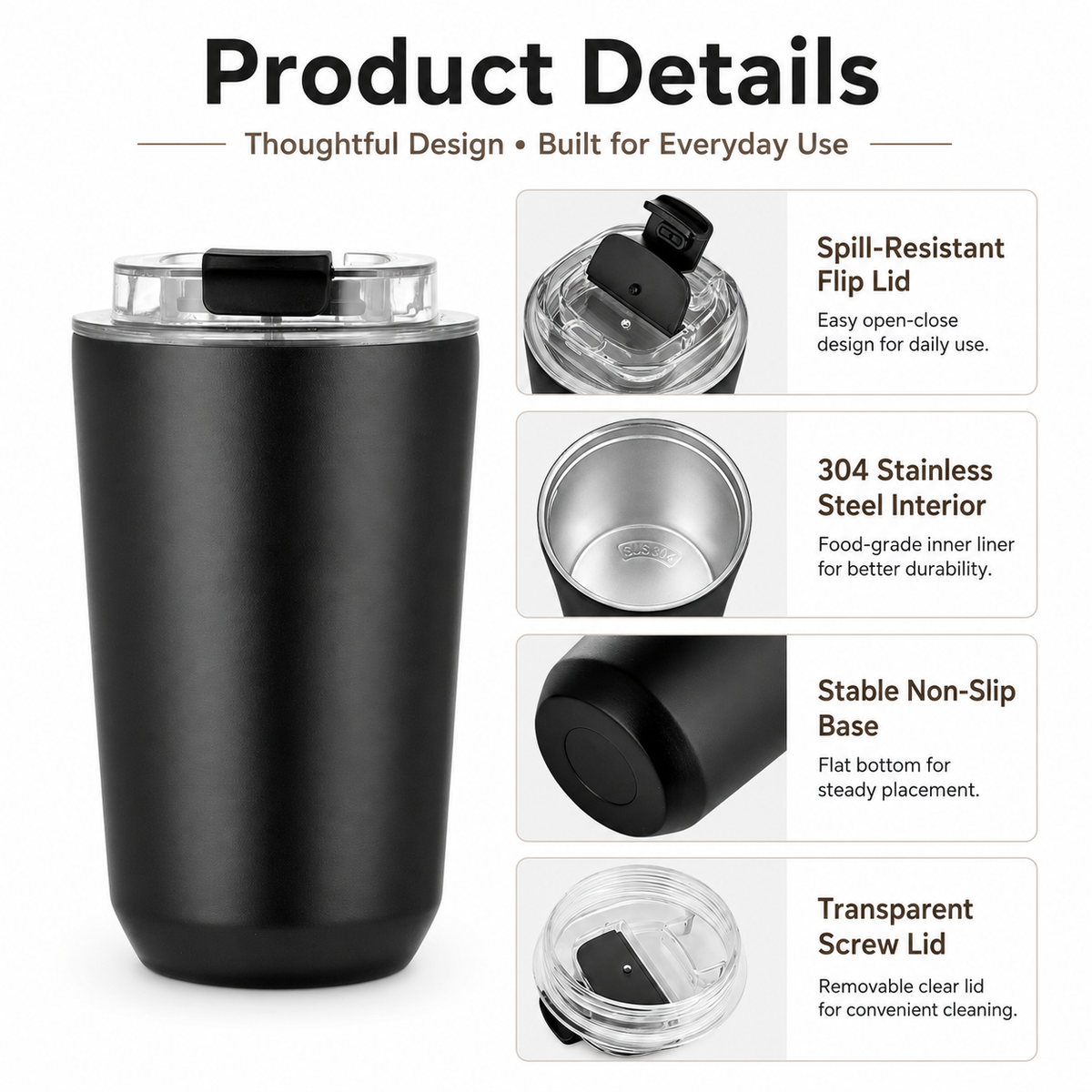 480ml Stainless Steel Custom Logo Travel Coffee Tumbler