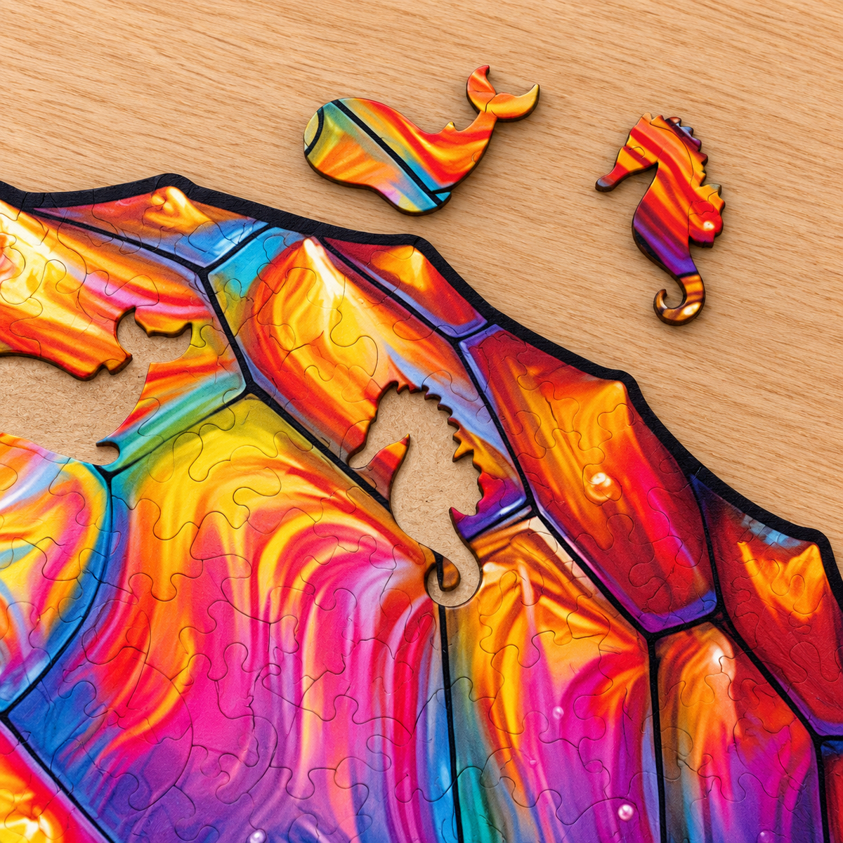 Rainbow Sea Turtle Wooden Jigsaw Puzzle