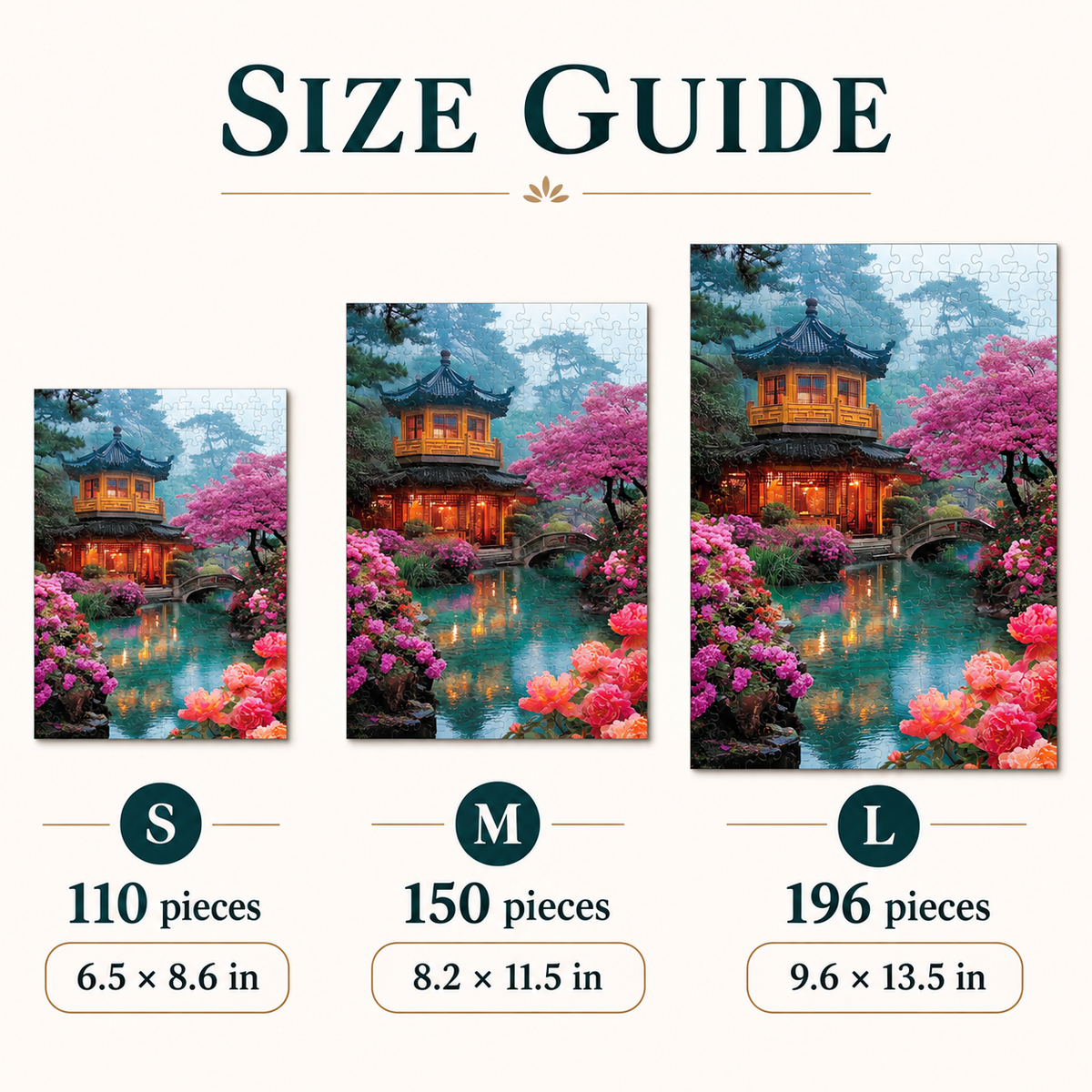 Blossom Stream Retreat Wooden Jigsaw Puzzle – Lantern Pavilion & Garden Bridge