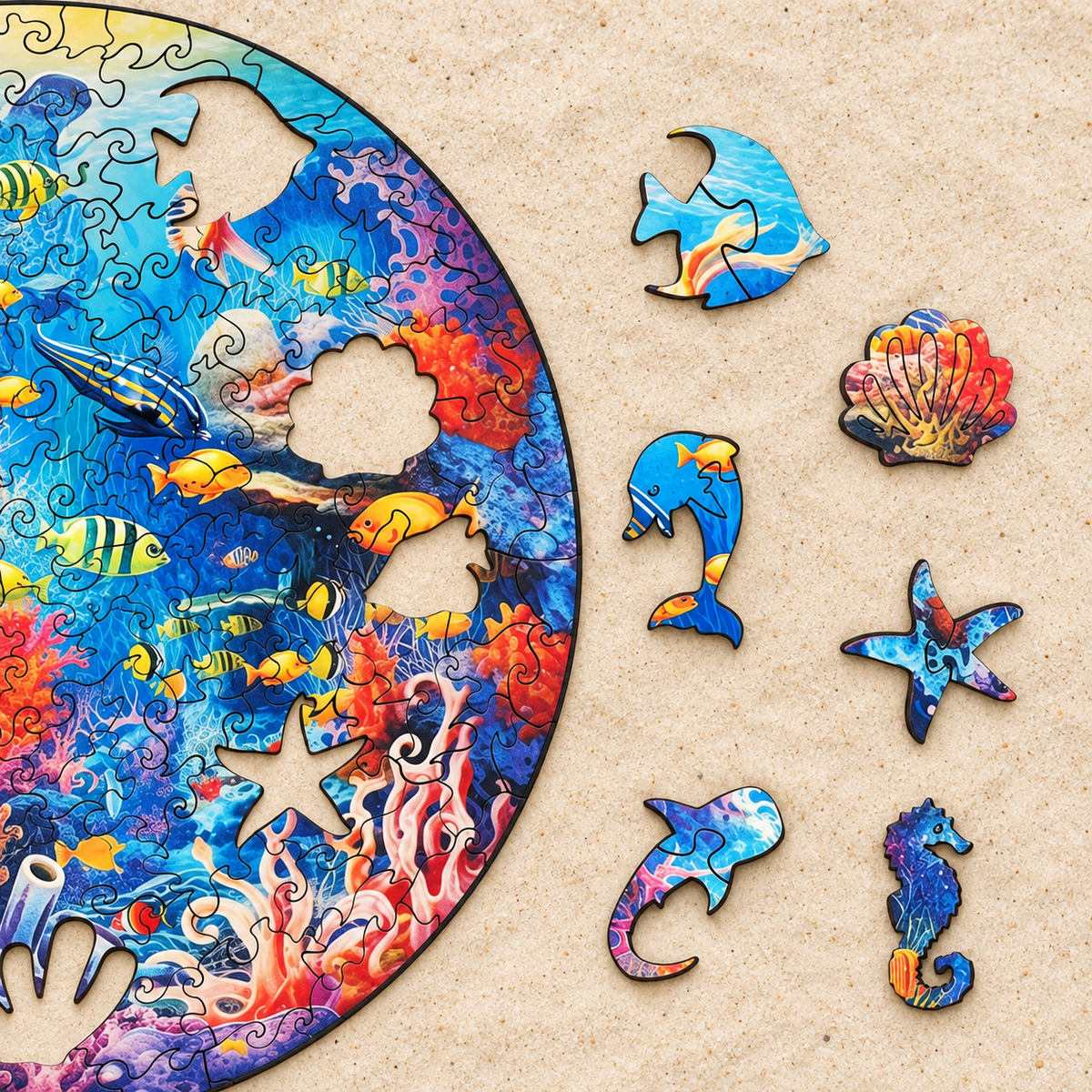 Coral Reef Discovery Wooden Jigsaw Puzzle – Tropical Fish & Ocean Life Art