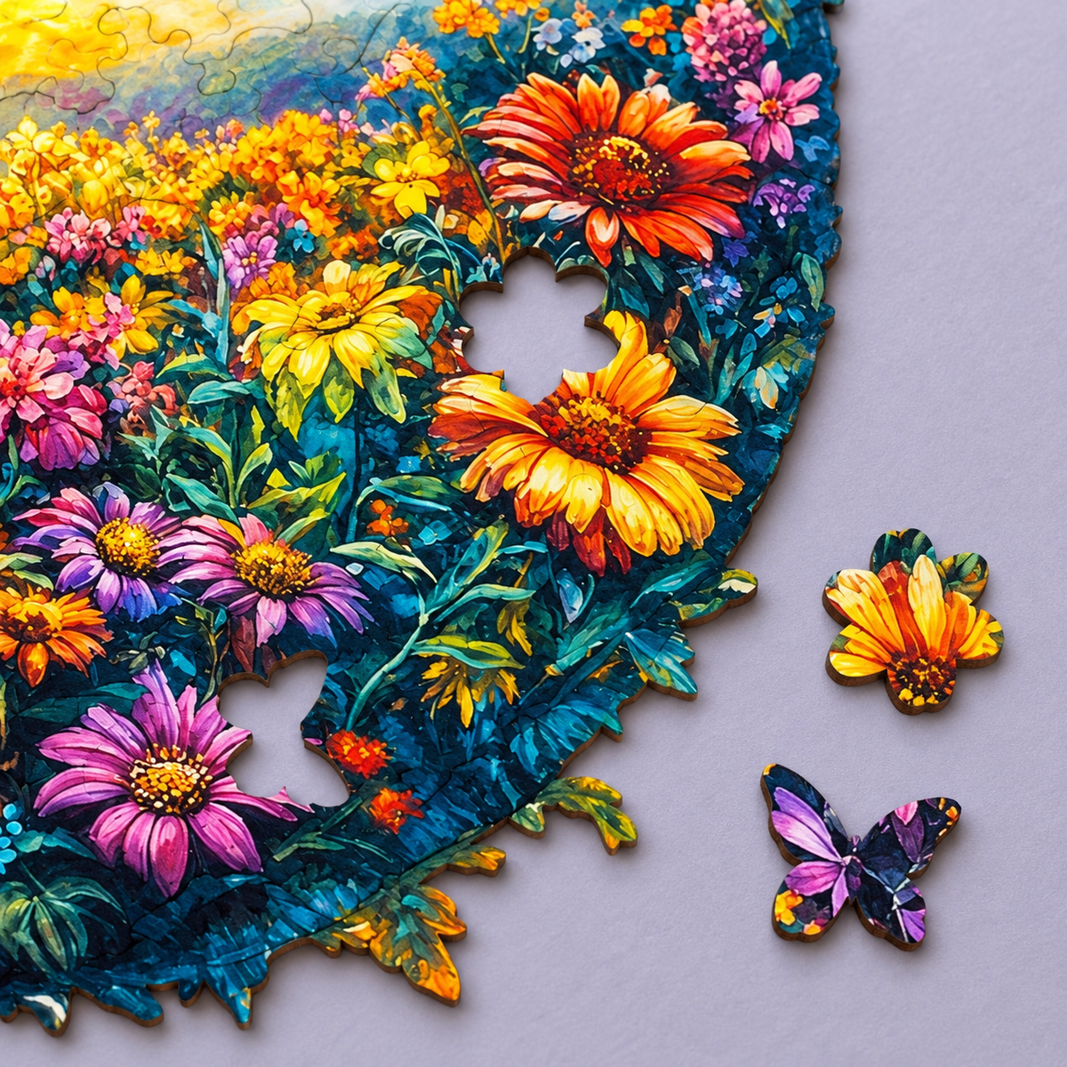 Golden Wings Garden Wooden Jigsaw Puzzle – Dragonfly & Wildflower Art
