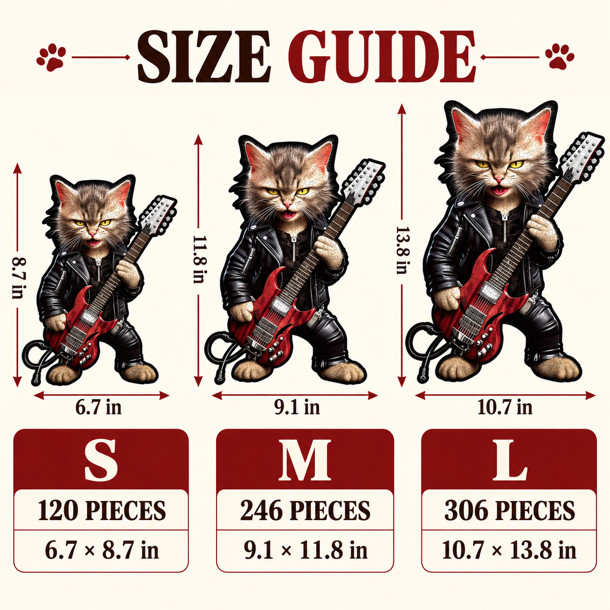 Feline Guitarist Wooden Jigsaw Puzzle – Tabby Cat & Electric Guitar Art