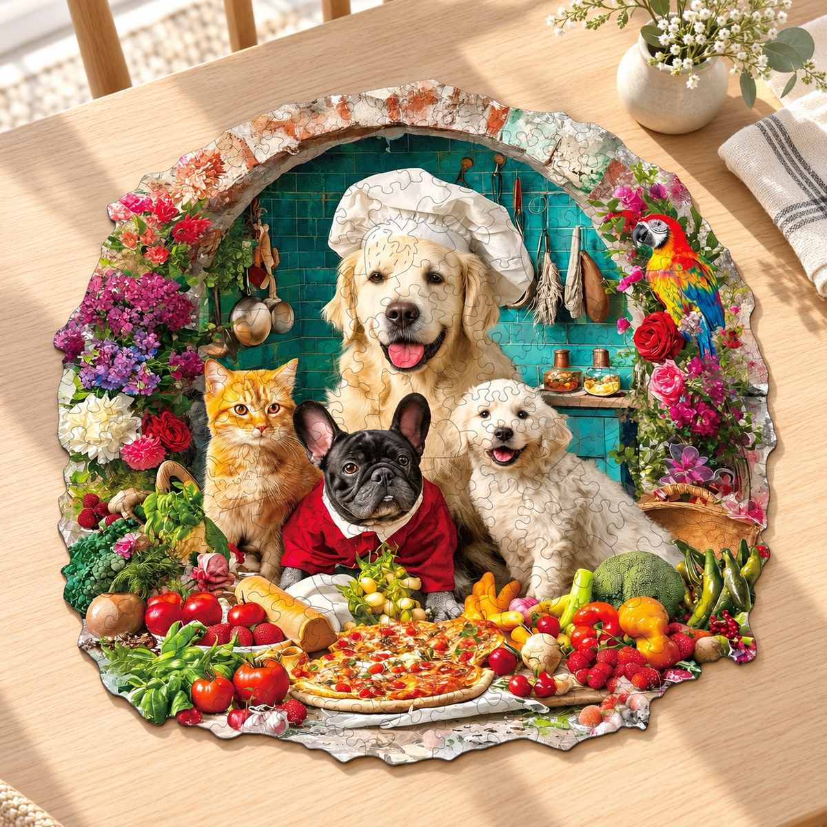 Paws & Pizza Kitchen Wooden Jigsaw Puzzle