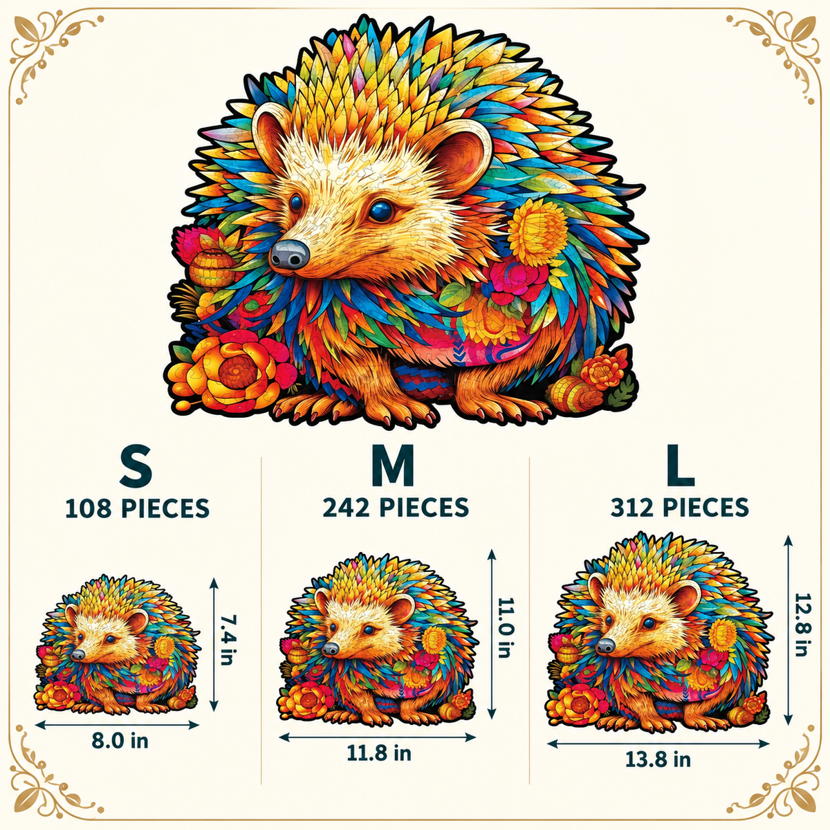 Rainbow Quill Hedgehog Wooden Jigsaw Puzzle – Colorful Woodland Art