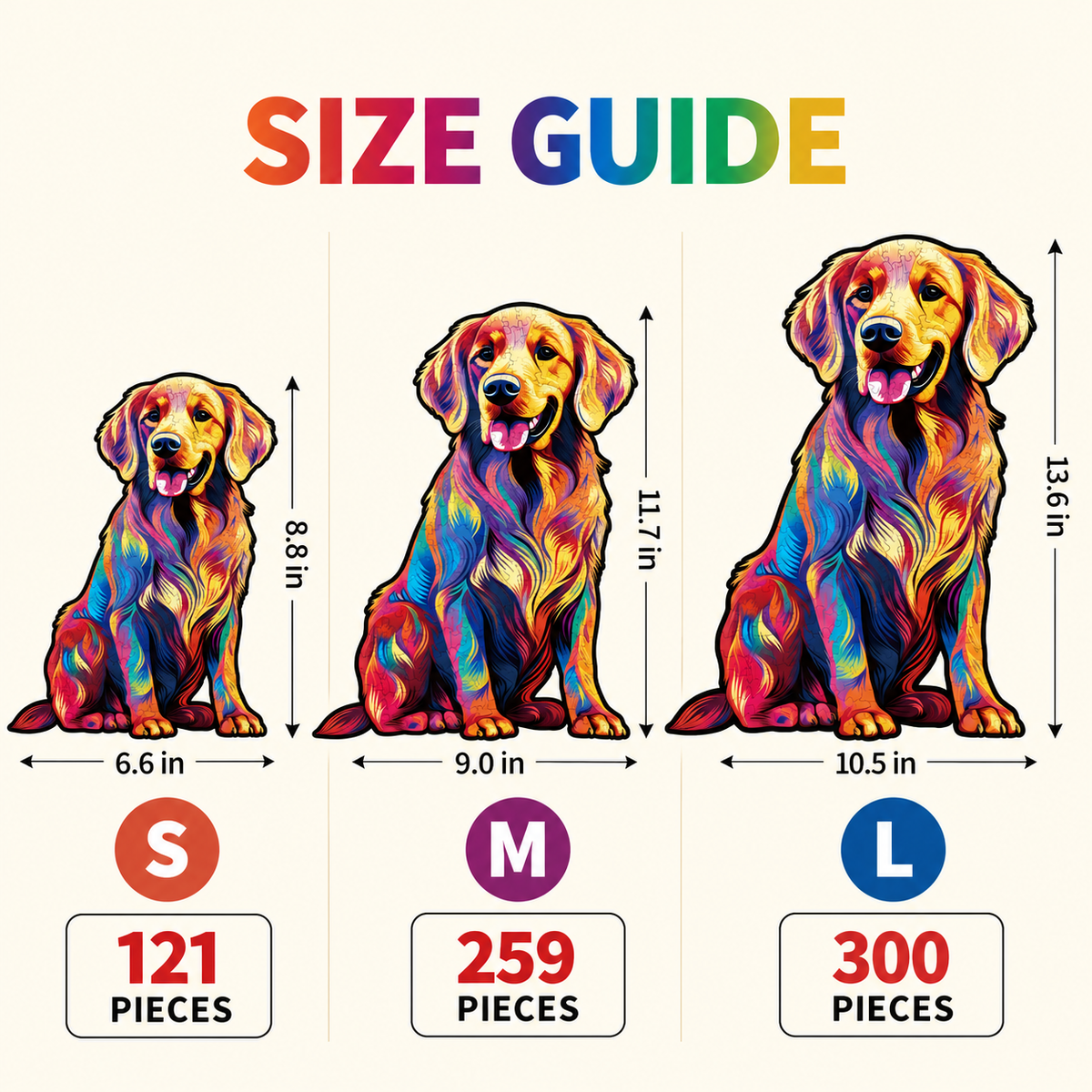 Rainbow Companion Wooden Jigsaw Puzzle – Smiling Golden Retriever Art