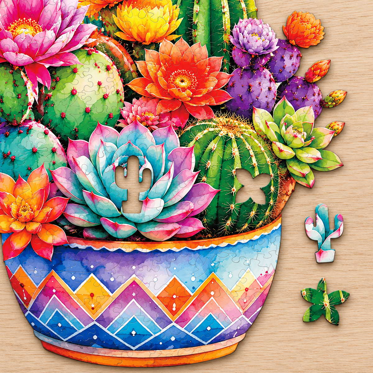Desert Blossom Cactus Garden Wooden Jigsaw Puzzle