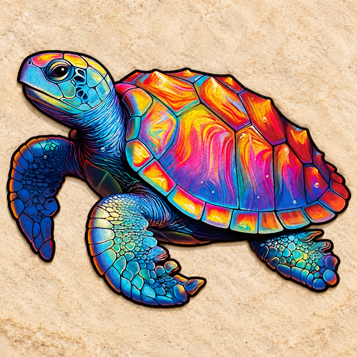 Rainbow Sea Turtle Wooden Jigsaw Puzzle