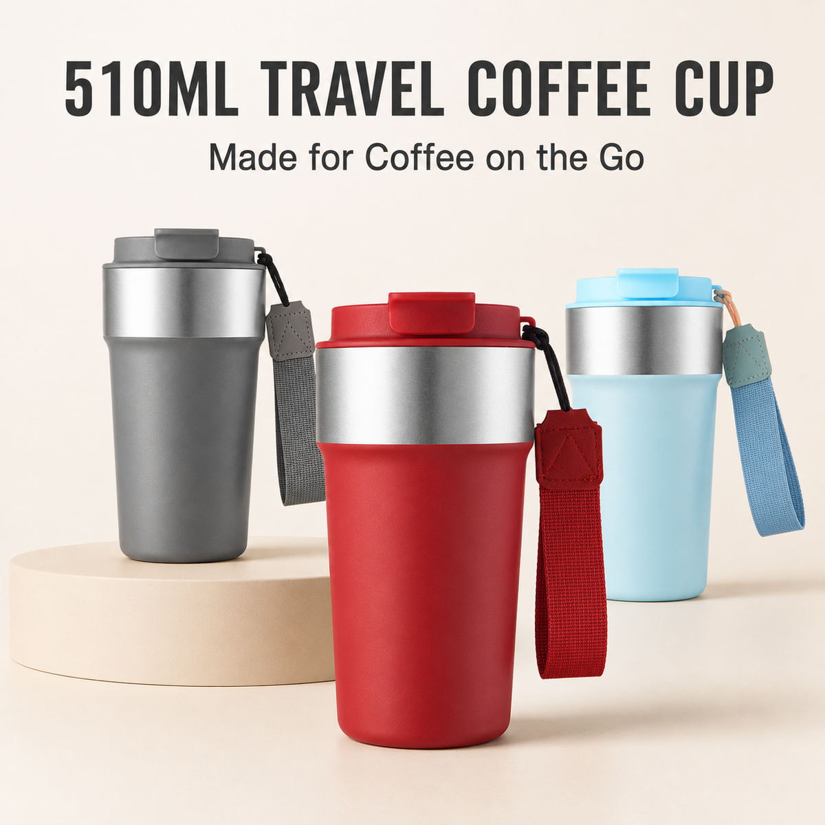 Custom 510ml Insulated Car Coffee Tumbler With Lanyard