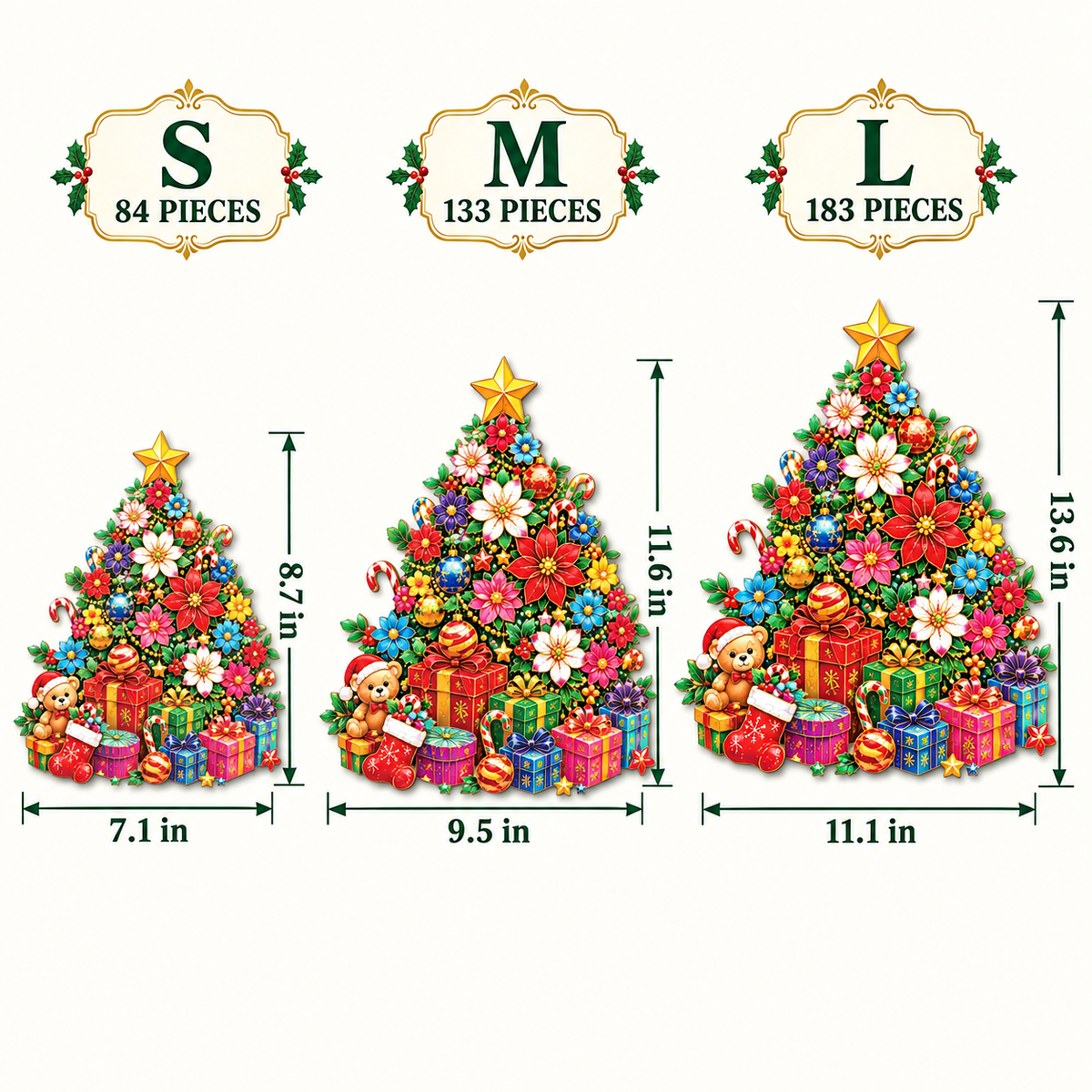 Festive Blossom Christmas Tree Wooden Jigsaw Puzzle – Flowers, Ornaments & Gifts