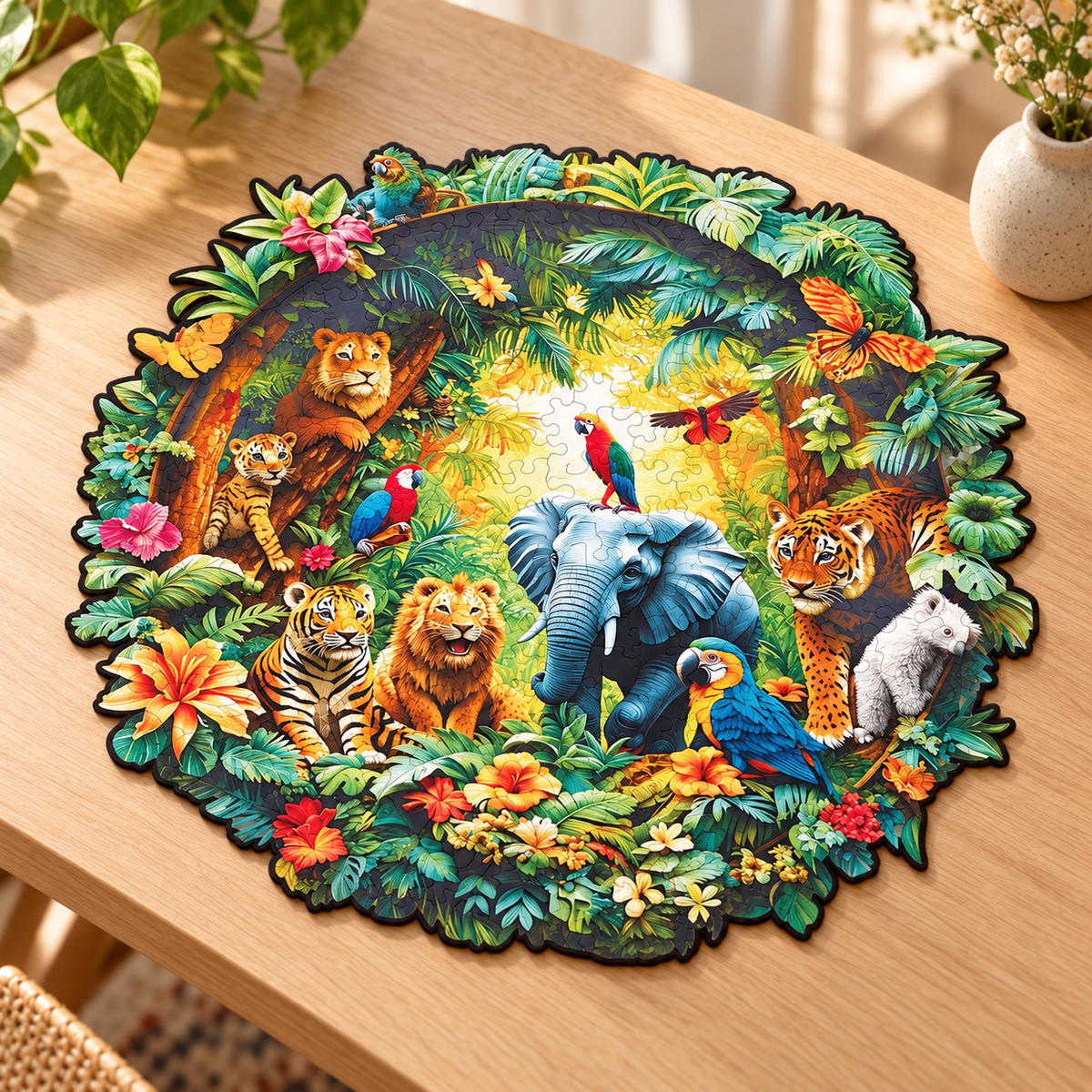 Wildlife Jungle Gathering Wooden Jigsaw Puzzle