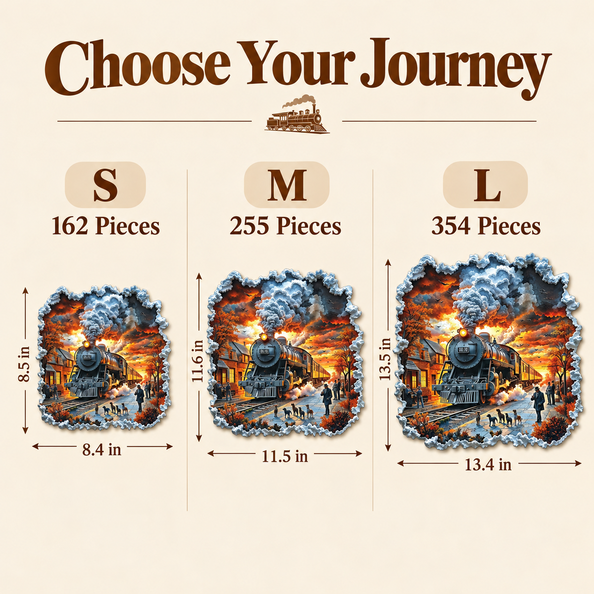 Vintage Steam Train at Sunset Wooden Jigsaw Puzzle with 3D Visual Effect
