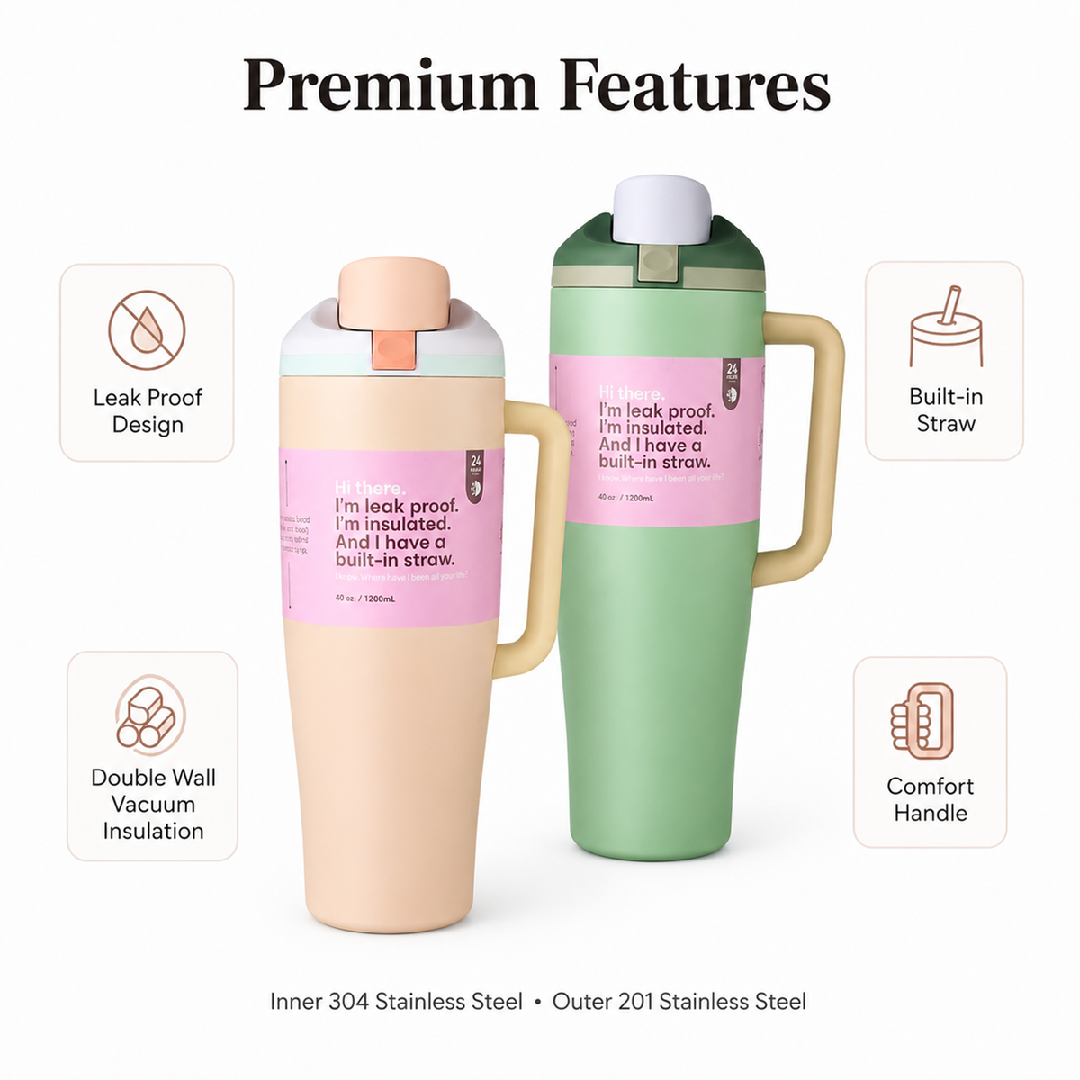Custom 40oz Insulated Tumbler With Pop Up Dual Drink Flip