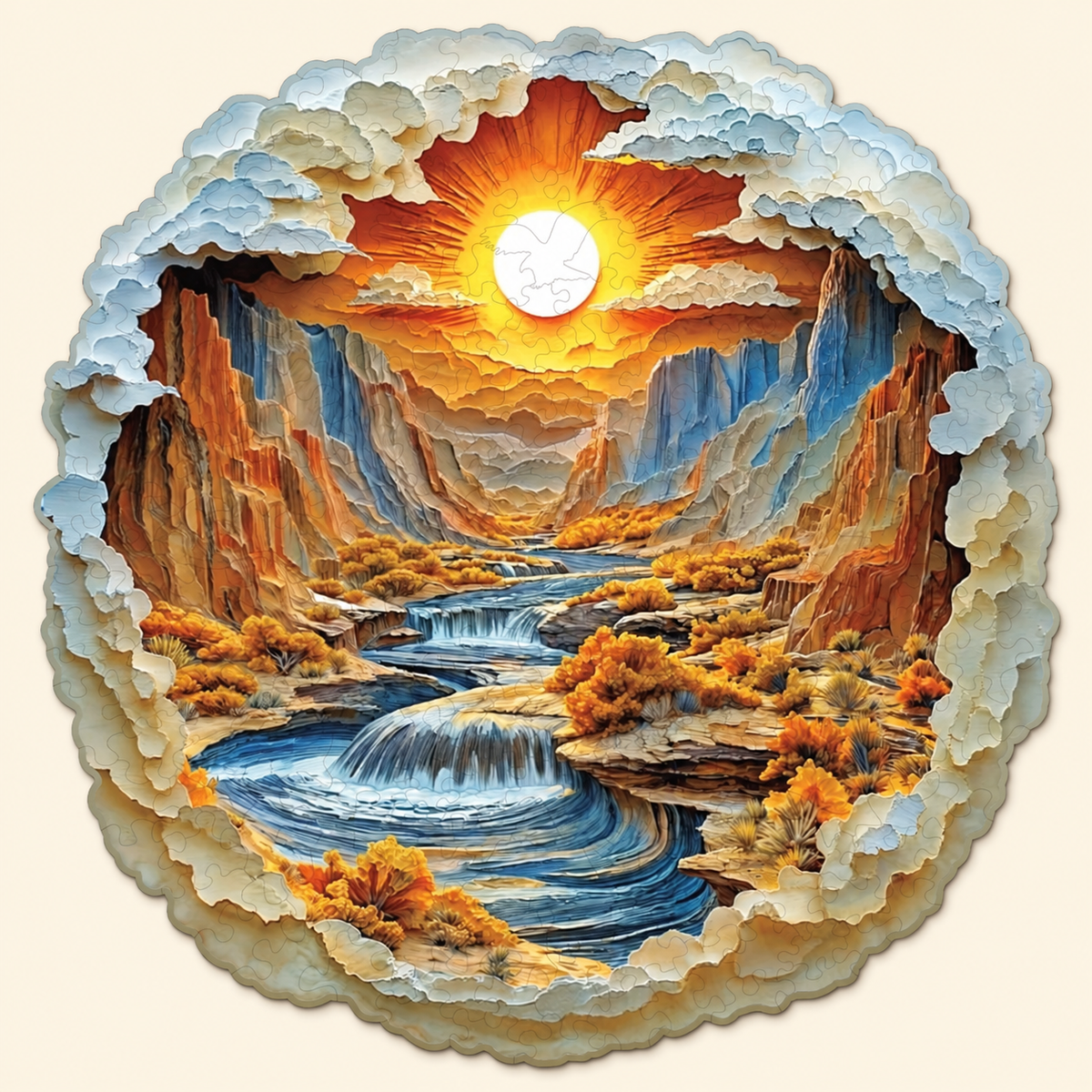 Golden Canyon Waterfalls Wooden Jigsaw Puzzle with 3D Visual Effect