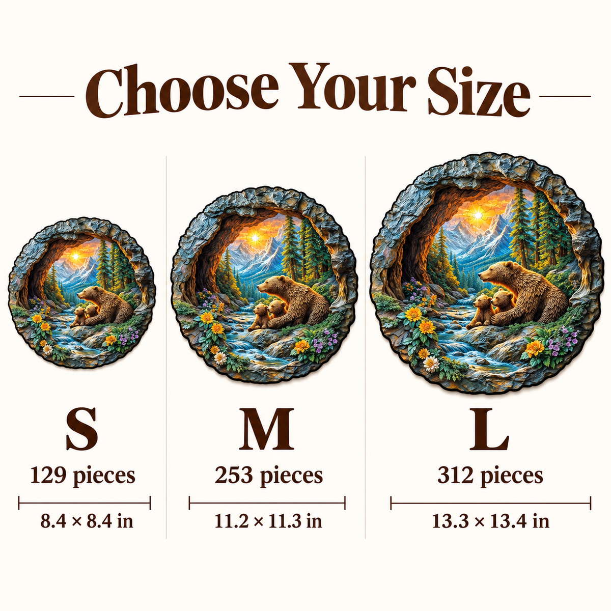 Bear Family by the Mountain Stream Wooden Jigsaw Puzzle with 3D Visual Effect