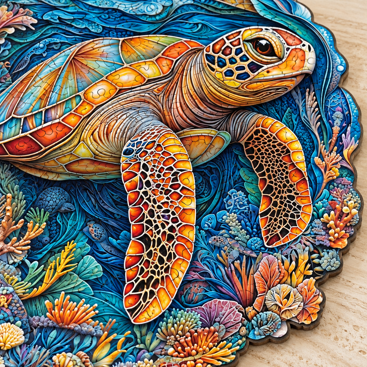 Coral Current Sea Turtle Wooden Jigsaw Puzzle – Colorful Ocean Art