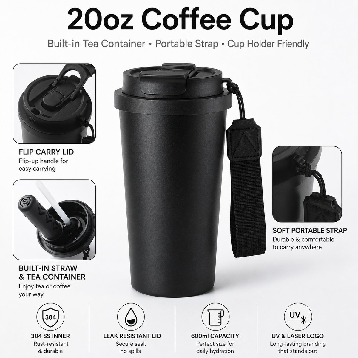 Custom 20oz Dual-Drink Insulated Tumbler With Lanyard