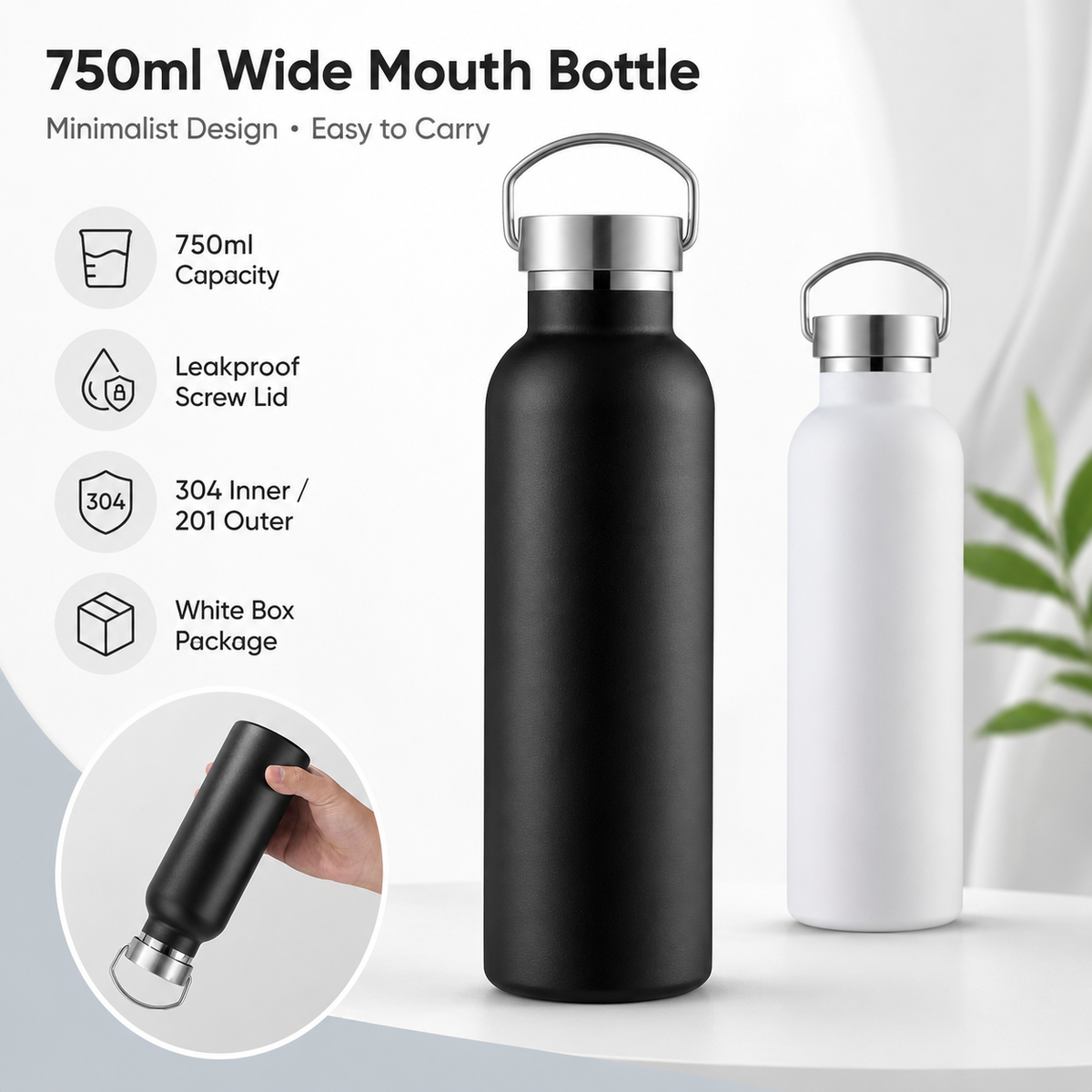 750ml American Wide Mouth Stainless Steel Water Bottle