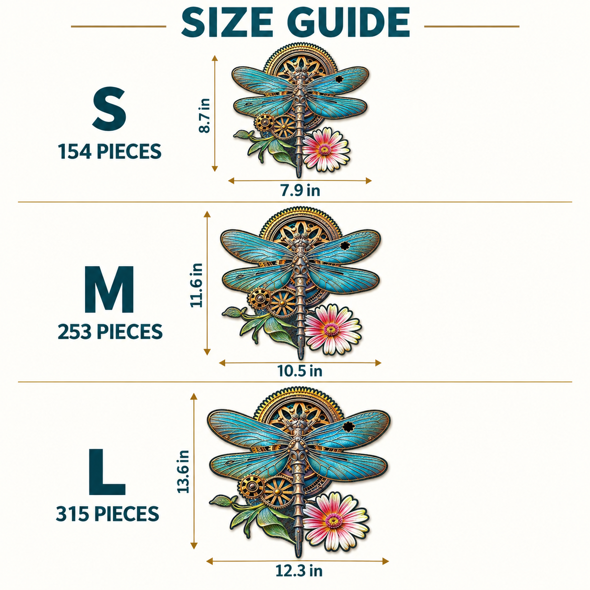 Steampunk Dragonfly Wooden Jigsaw Puzzle – Turquoise Wings & Vintage Gears