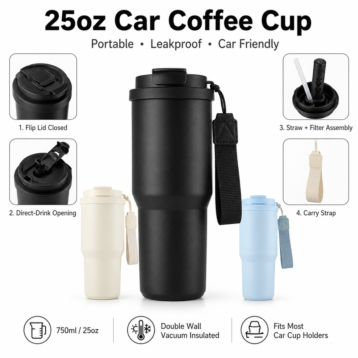 Custom 25oz Auto Coffee Tumbler With Lanyard