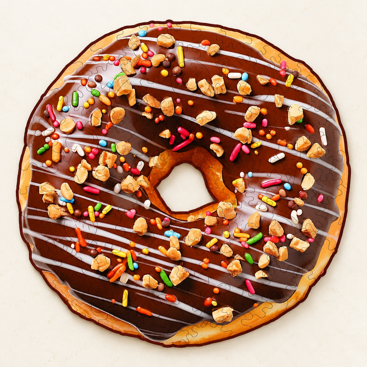 Chocolate Sprinkle Delight Wooden Jigsaw Puzzle – Donut Shaped Food Art