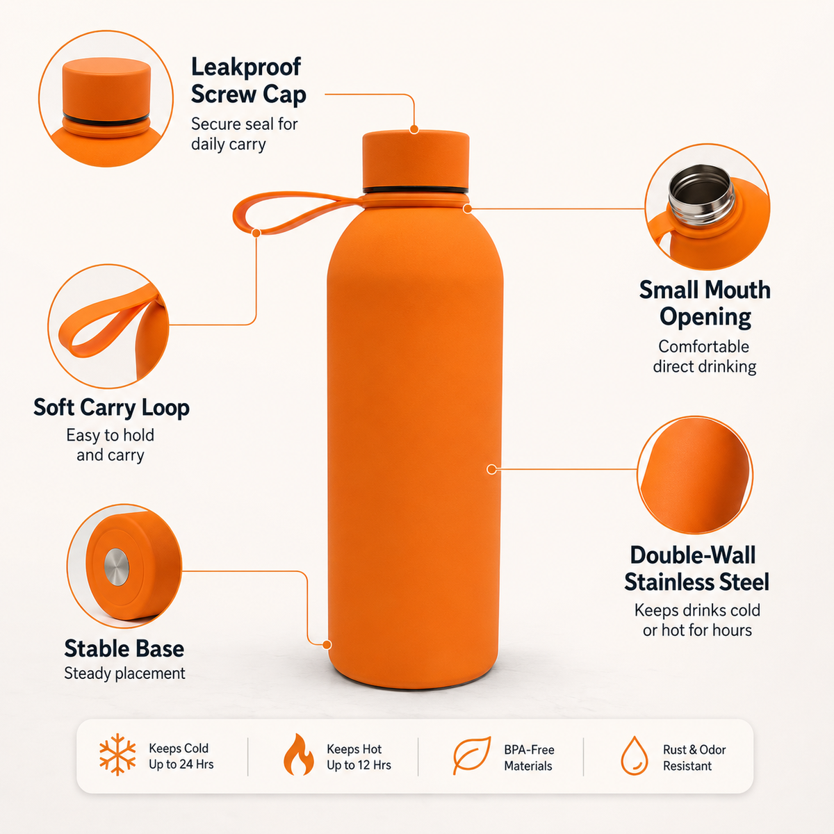 Custom 18Oz Stainless Steel Small Mouth Insulated Bottle
