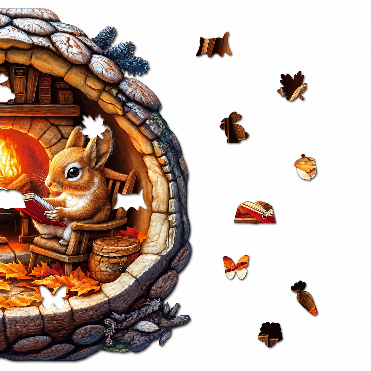 Fireside Reading Rabbit Wooden Jigsaw Puzzle