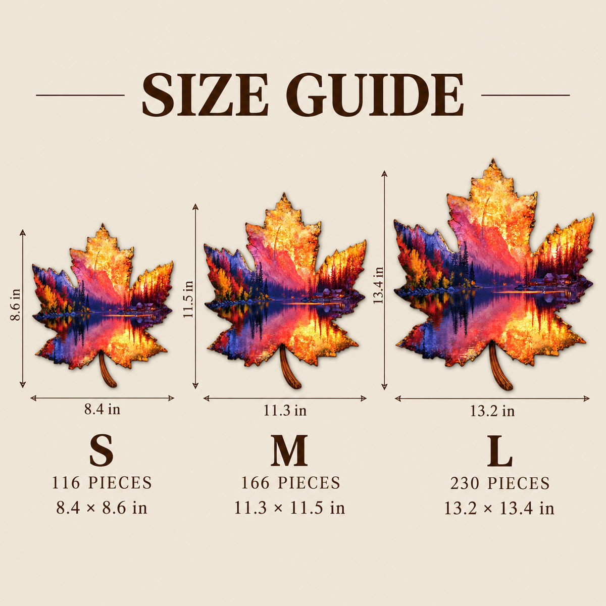 Amber Lake Retreat Wooden Jigsaw Puzzle – Maple Leaf Forest & Cabin Reflection