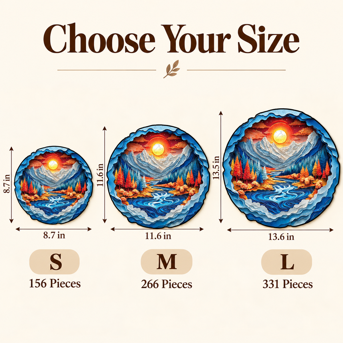 Sunset Alpine River Wooden Jigsaw Puzzle with 3D Visual Effect