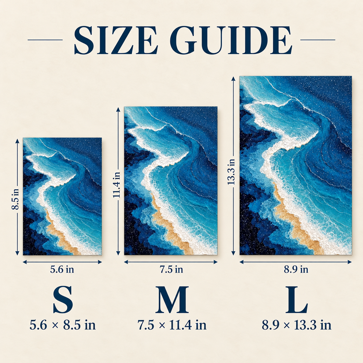 Azure Tide Wooden Jigsaw Puzzle – Abstract Ocean Waves & Golden Shore Art