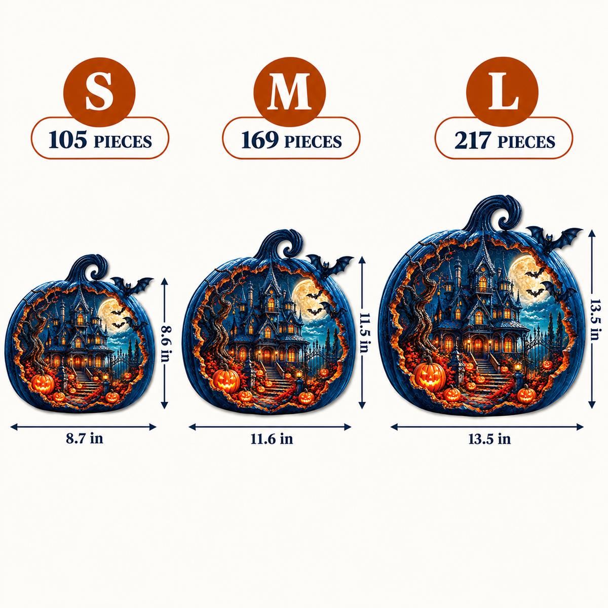 Haunted Harvest Manor Wooden Jigsaw Puzzle – Moonlit Halloween Scene