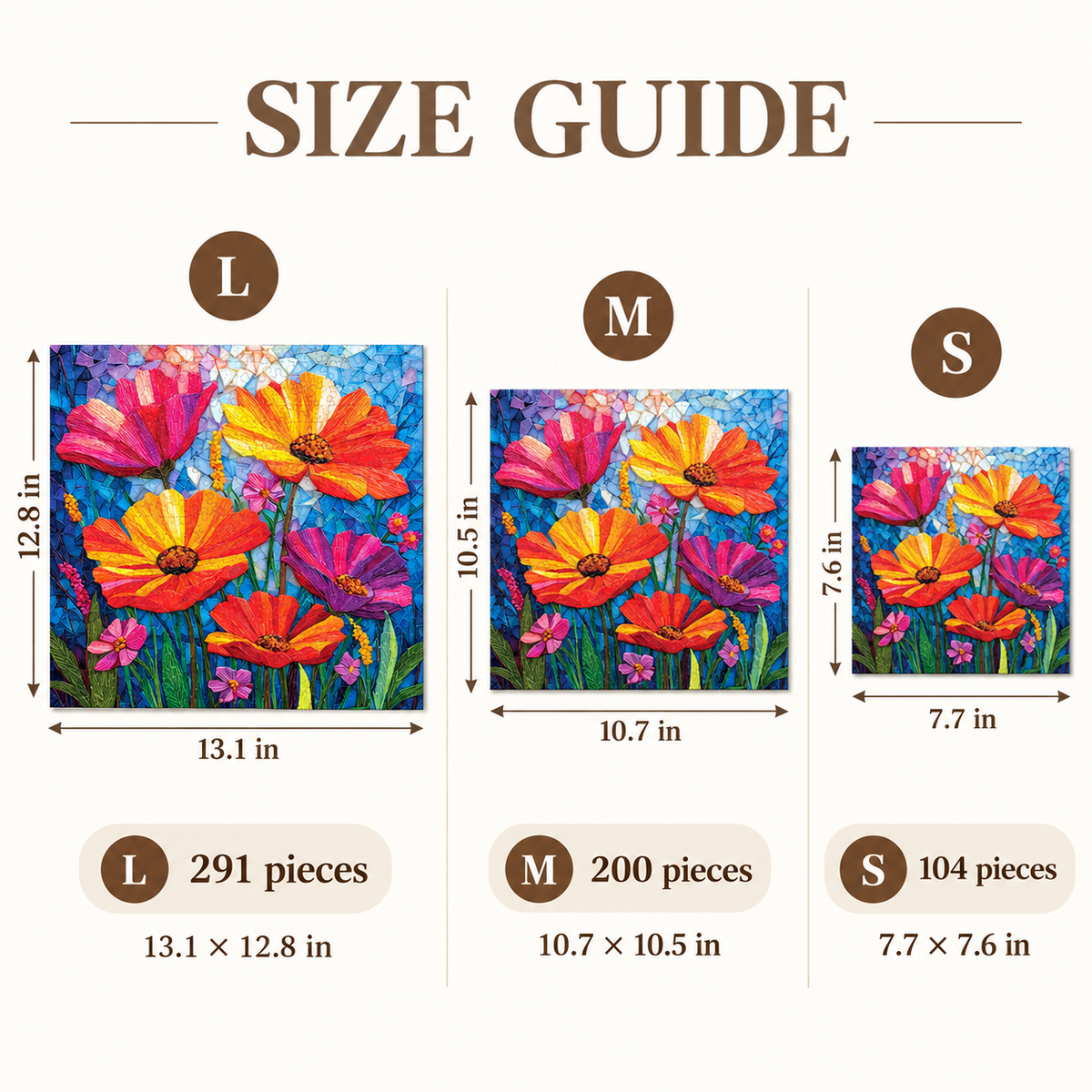 Mosaic Meadow Wooden Jigsaw Puzzle – Colorful Floral Glass Art