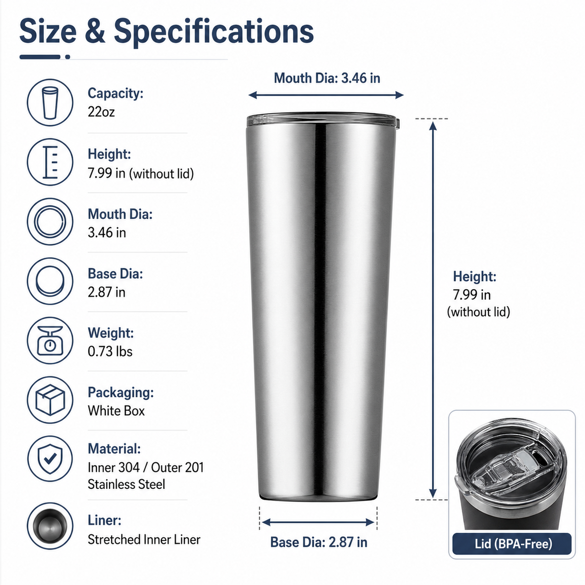 22oz Custom Logo Stainless Steel Car Tumbler