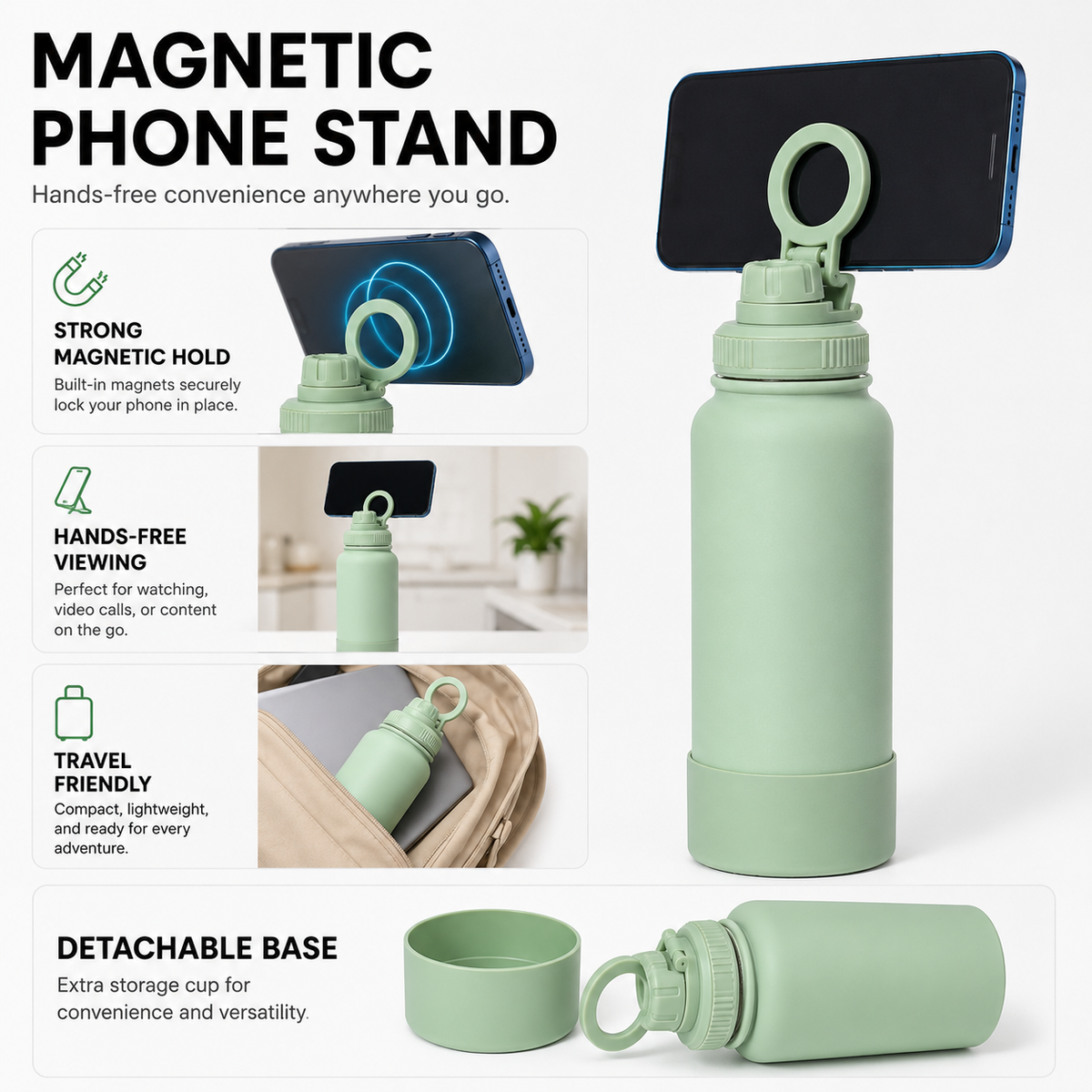 800ml Insulated Sports Bottle With Phone Holder Lid