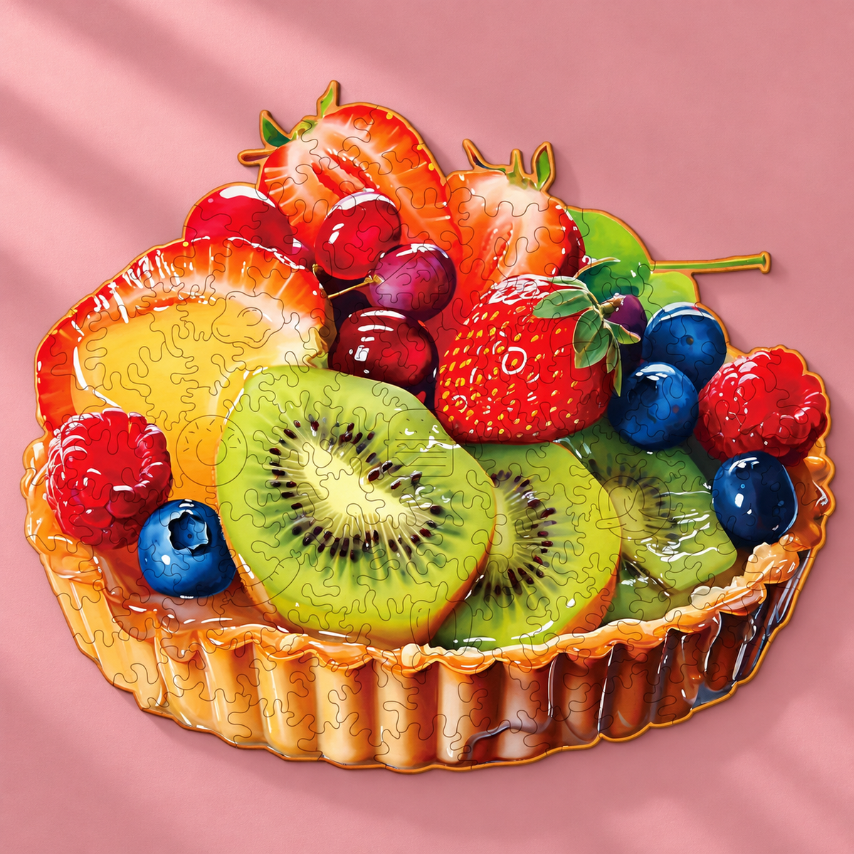 Berry & Kiwi Tart Wooden Jigsaw Puzzle – 134-Piece Fruit Dessert Puzzle