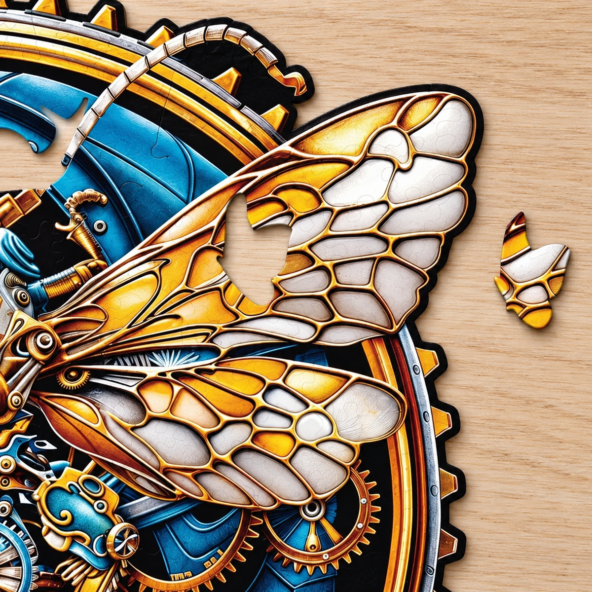 Golden Clockwork Butterfly Wooden Jigsaw Puzzle