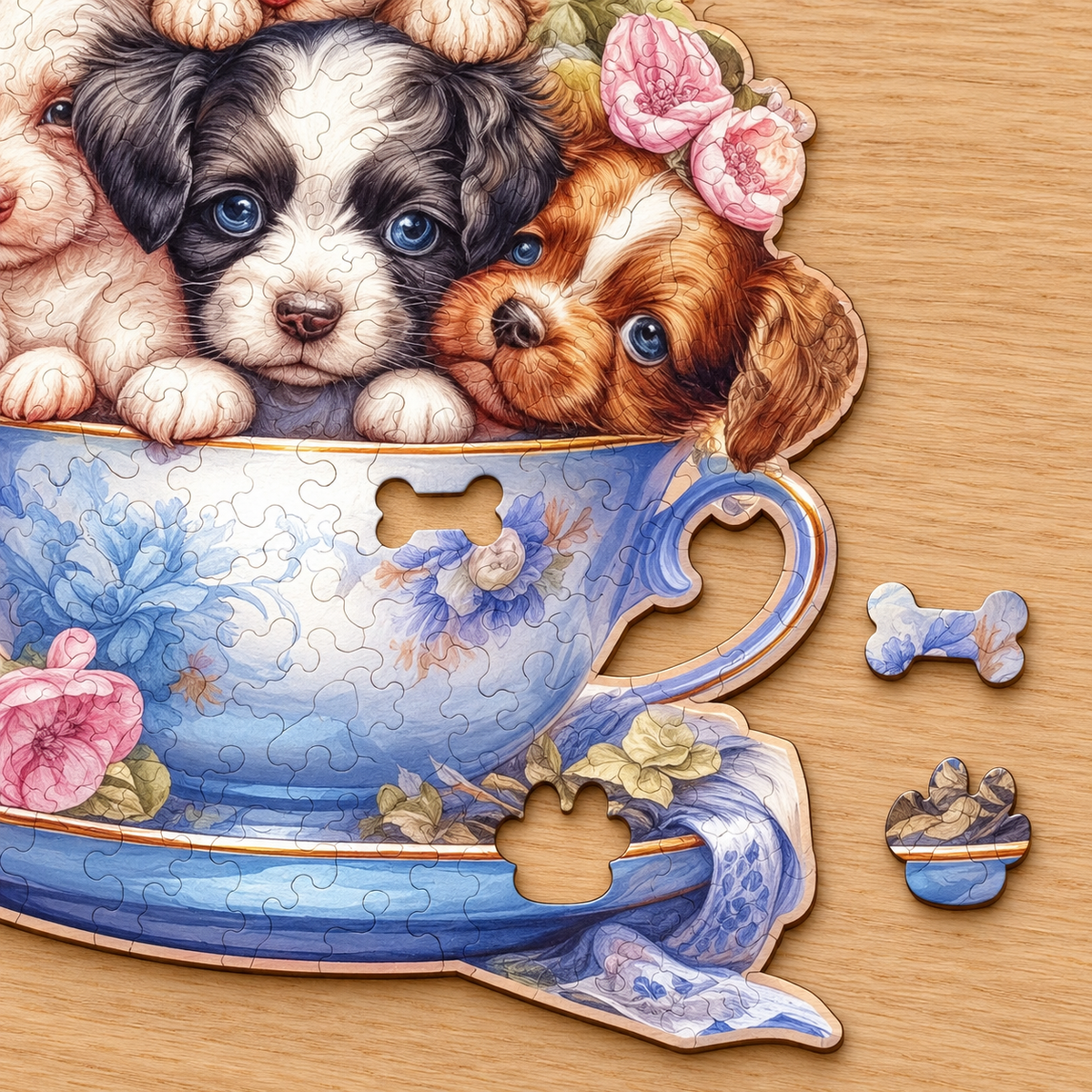 Teacup Puppy Friends Wooden Jigsaw Puzzle