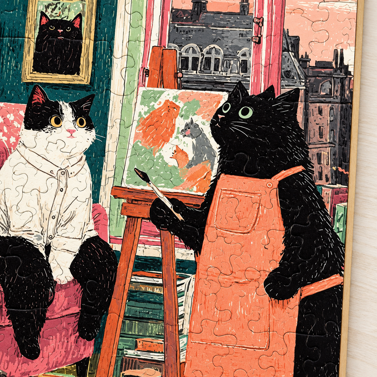 The Feline Portrait Studio Wooden Jigsaw Puzzle – Cats, Canvas & City Views