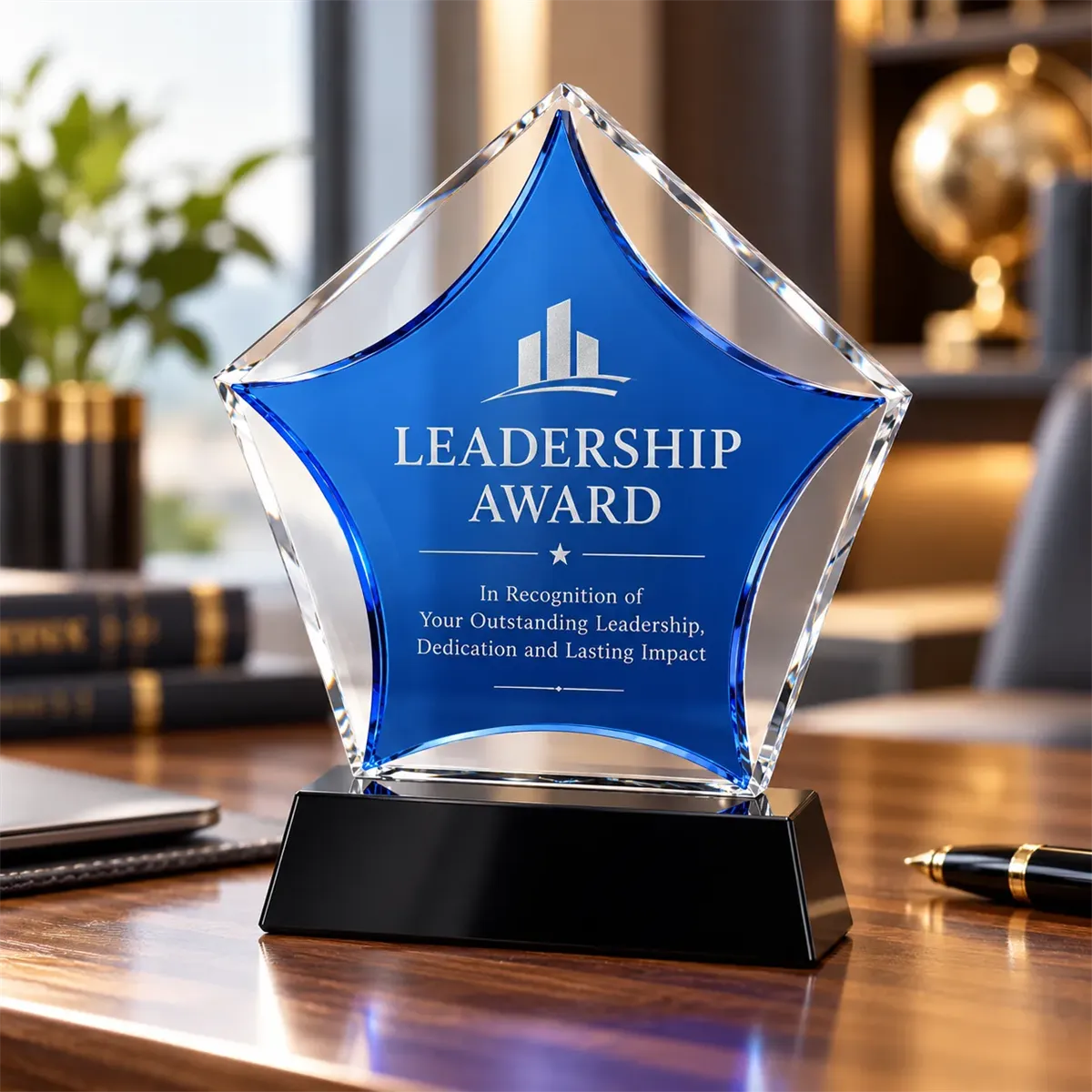Custom Star Crystal Trophy with Base