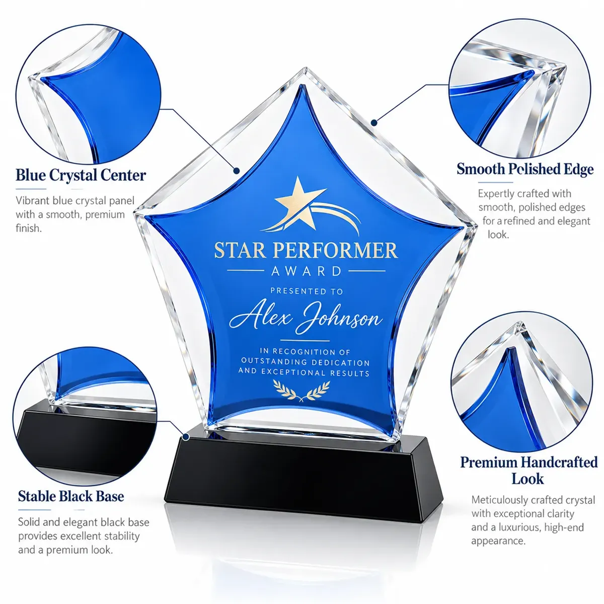 Custom Star Crystal Trophy with Base