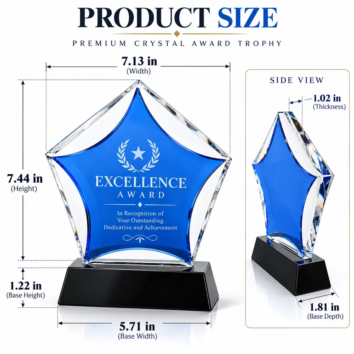 Custom Star Crystal Trophy with Base