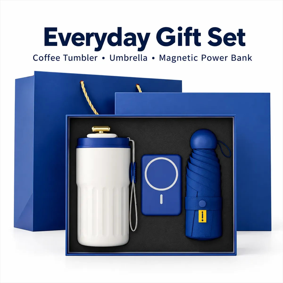 3Pcs Tumbler, Umbrella & Magnetic Power Bank Gift Set