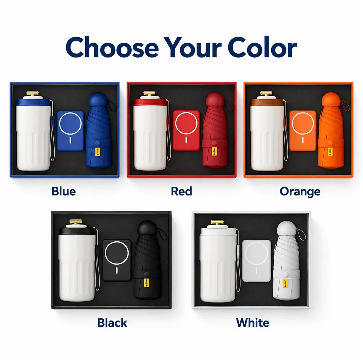 3Pcs Tumbler, Umbrella & Magnetic Power Bank Gift Set