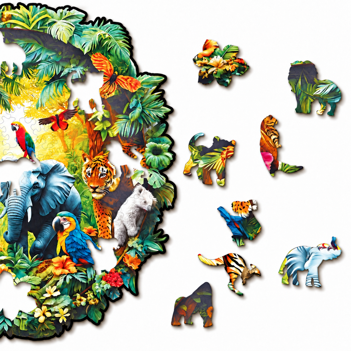 Wildlife Jungle Gathering Wooden Jigsaw Puzzle