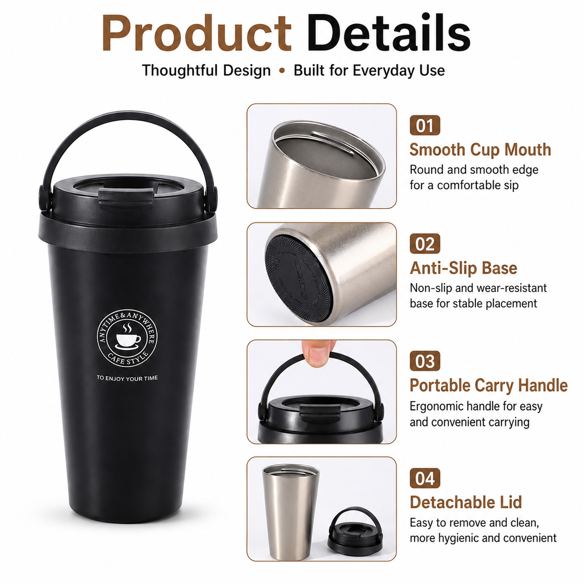 Custom Logo 304 Liner Stainless Coffee Tumbler 500Ml