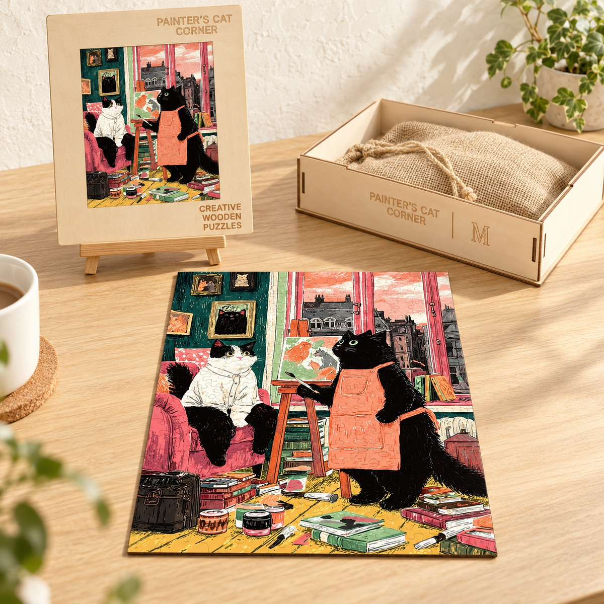 The Feline Portrait Studio Wooden Jigsaw Puzzle – Cats, Canvas & City Views