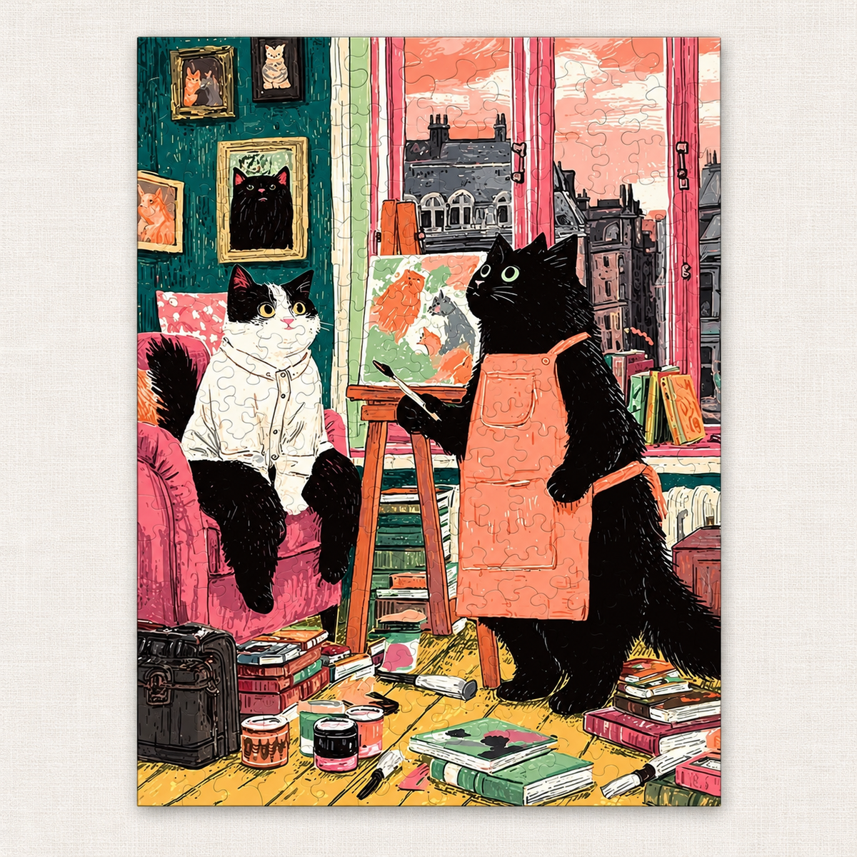 The Feline Portrait Studio Wooden Jigsaw Puzzle – Cats, Canvas & City Views