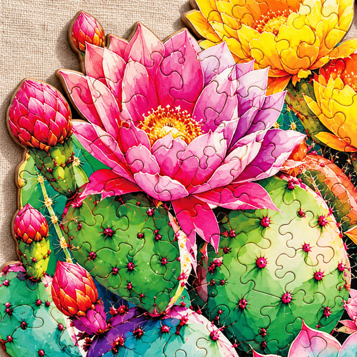 Desert Blossom Cactus Garden Wooden Jigsaw Puzzle