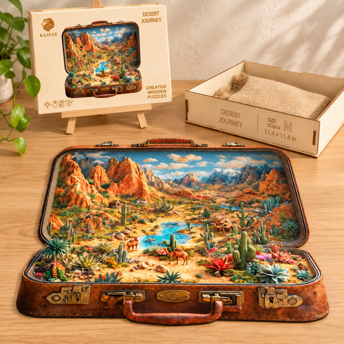 Desert Escape Wooden Jigsaw Puzzle – Suitcase Shaped Landscape Art