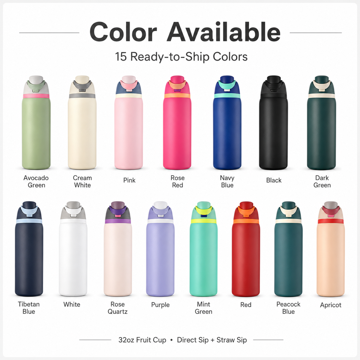 32oz Dual Drink Flip Lid Stainless Steel Fruit Water Bottle